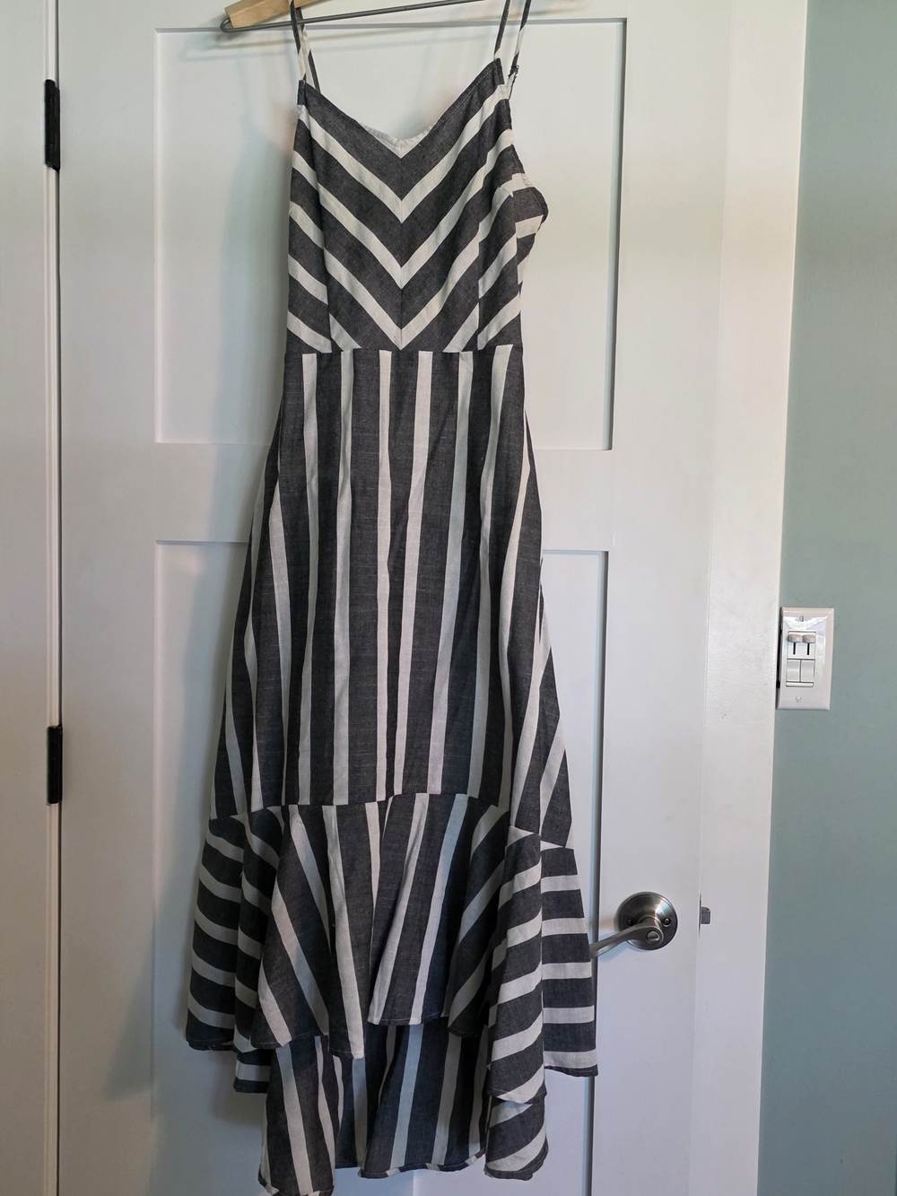 Cozy Casual Grey & Cream Striped Maxi Dress